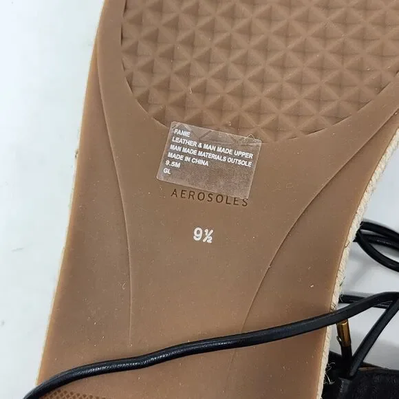 Aerosoles Fanie Lace Up Black Leather Flower Espadrilles Sandals Size 9.5 Black - Picture 14 of 14